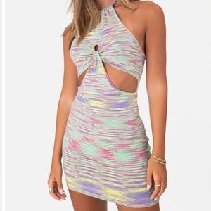 Rainbow cut out mini dress